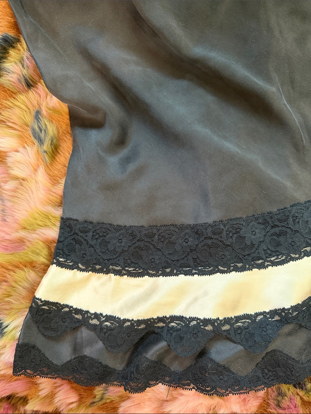 Moda International Black Silk Slip Skirt with Lace Trim Size Medium - Picture 3 of 7